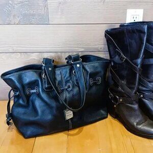 LARGE Dooney & Bourke black Pebble Grain 100% Leather Bag Tote Shoulder